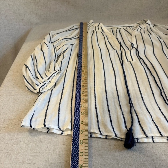 H&M LOGG White Striped V Neck Boho Top Size XS - Picture 4 of 6
